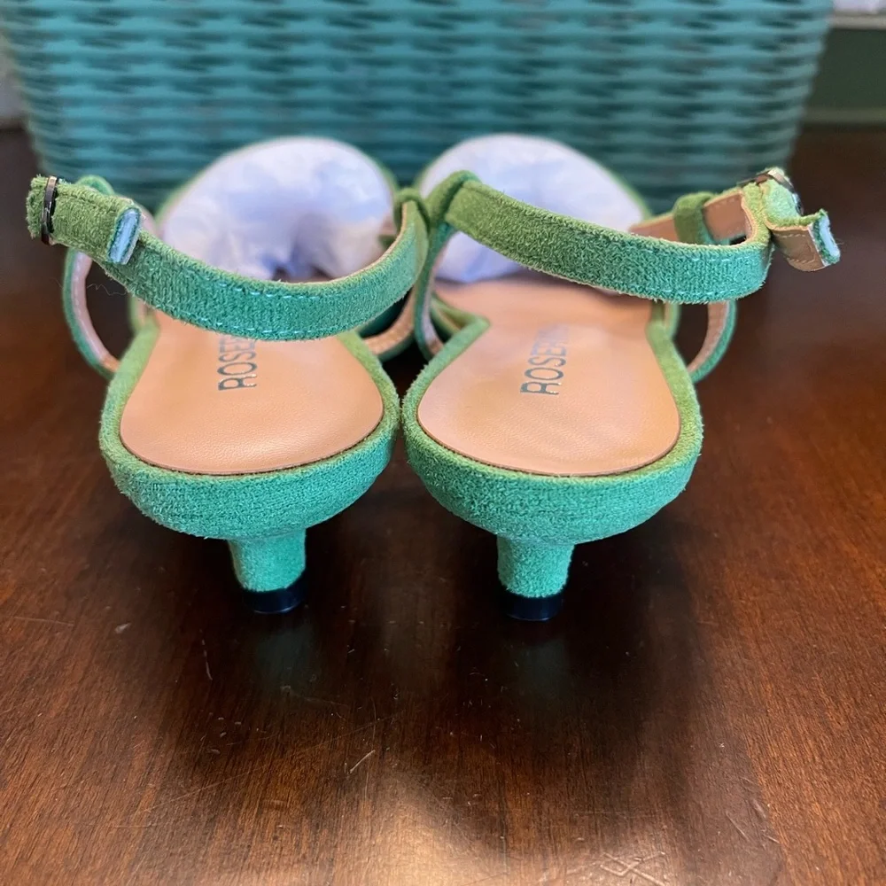 NWOT ROSERWISH Cute Square Toe Slingback Suede Kitten Low Heel, Green - SZ 9 - Picture 6 of 7